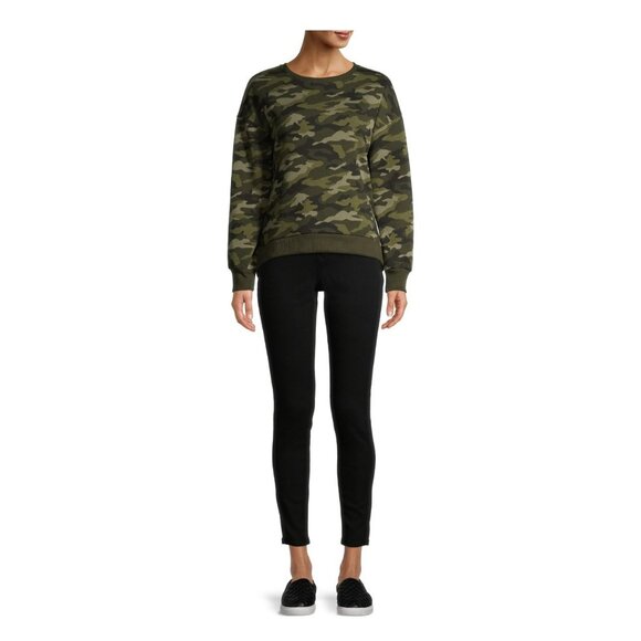 No Boundaries Juniors Camo Printed Green Scoop Neck Pullover Sweatshirt SZ Large - Picture 3 of 4